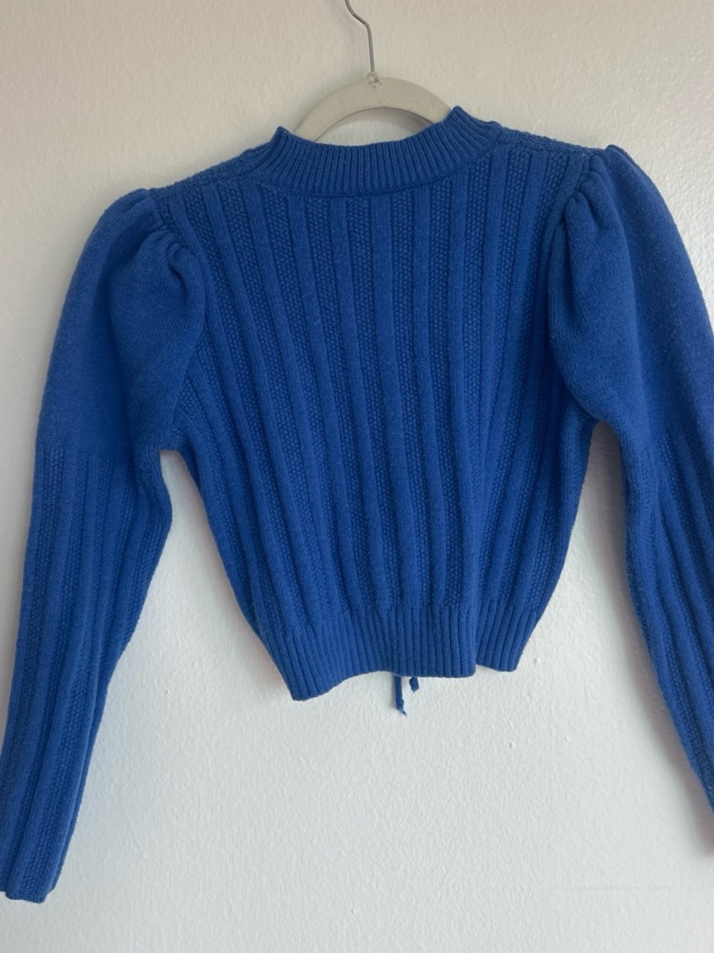 Blue Ribbed Drawstring Pullover Sweater - Women - Picture 4 of 5